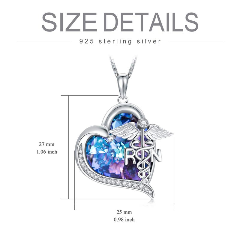 TOUPOP Gifts for Nurse Nurse Gifts for Women Sterling Silver Heart RN Caduceus Pendant Necklace with Purple Heart Crystal Medical Jewelry - Image 3